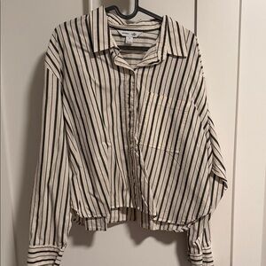 Old Navy Cream and Black Striped Button-Down Shirt